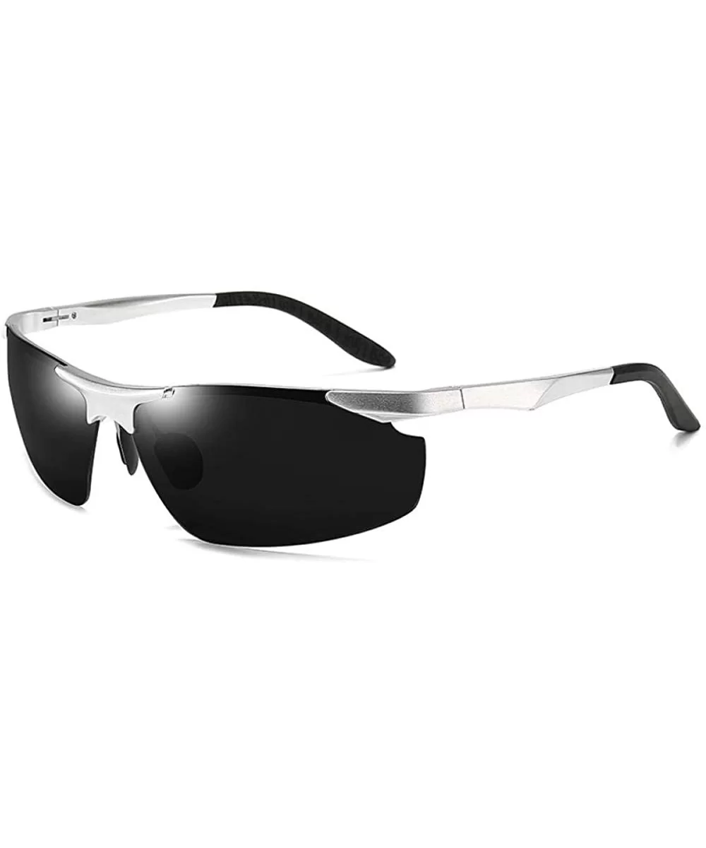 Polarized sunglasses men outdoor sports driving fishing sunglasses mirror glasses - Silver Frame Black Film - CA190MUNL72 $25...