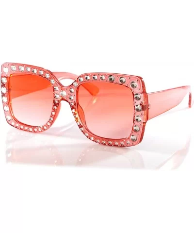 Oversize Designer Crystal Diamond Bold Frame Temple Sunglasses A182 - Pink - C218E3YYQ64 $10.62 Square