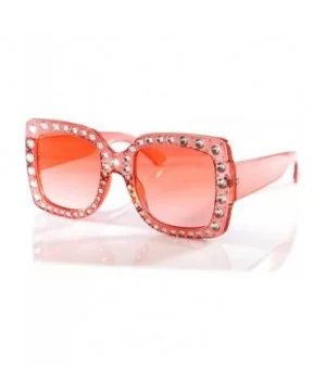 Oversize Designer Crystal Diamond Bold Frame Temple Sunglasses A182 - Pink - C218E3YYQ64 $10.62 Square