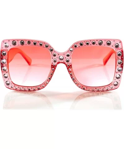 Oversize Designer Crystal Diamond Bold Frame Temple Sunglasses A182 - Pink - C218E3YYQ64 $10.62 Square