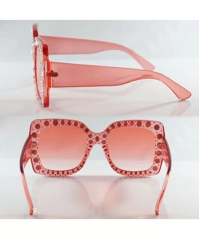 Oversize Designer Crystal Diamond Bold Frame Temple Sunglasses A182 - Pink - C218E3YYQ64 $10.62 Square