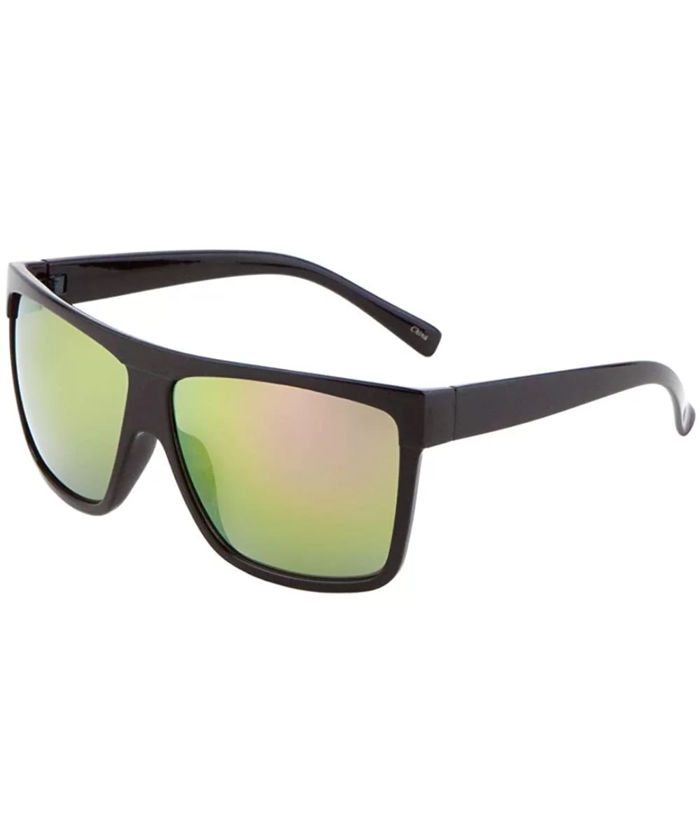 All Black Lemo Super Dark Flat Top Mob Oversized Rectangular Sunglasses (Black - GREEN/YELLOW) - CR184WG3M8X $6.81 Rectangular