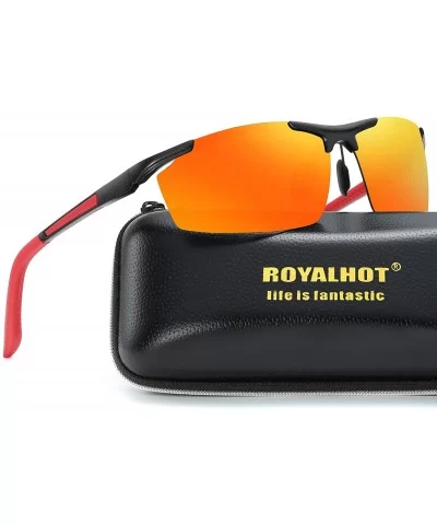 Polarized Sunglasses for Men Rectangular Aluminum Magnesium Frame for Driving Fishing Golf Sport - Red Red - CX18A0RRKGC $9.1...