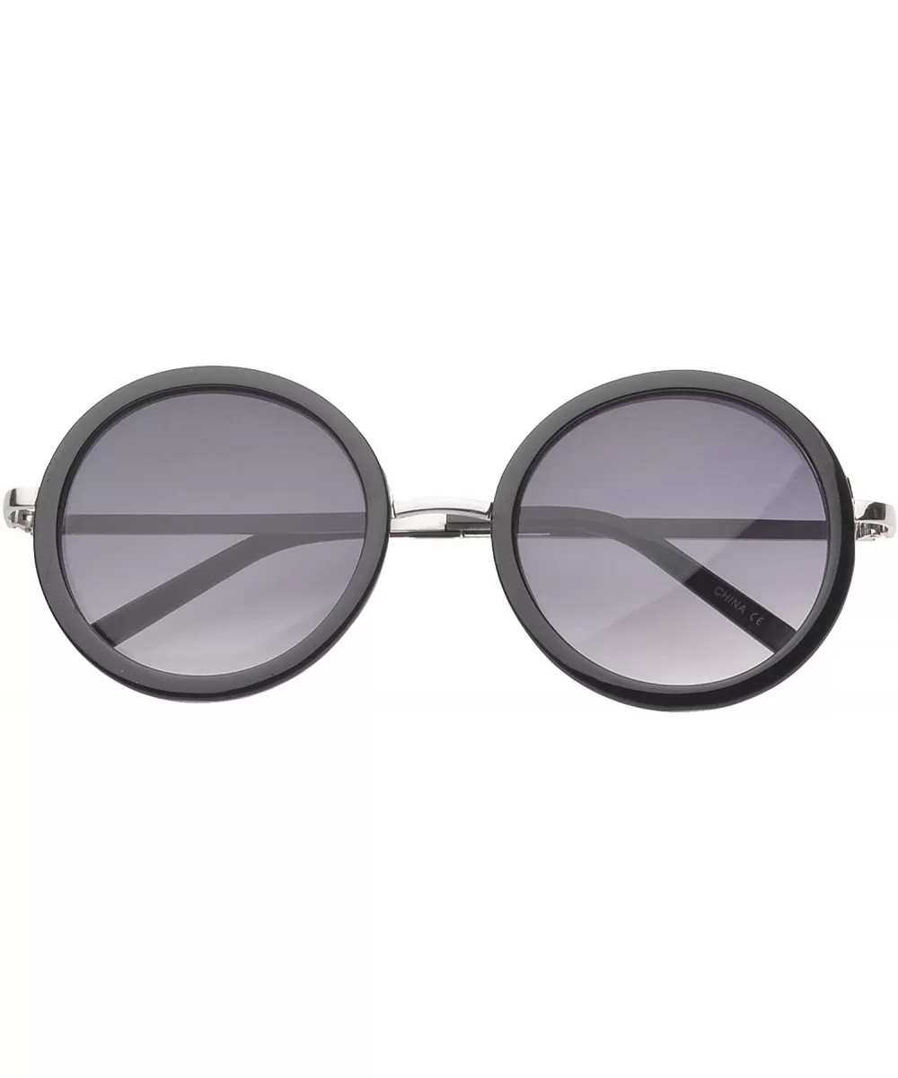 Binoculars Round Fashion Sunglasses - Black-silver - CJ11OJZA31T $7.34 Round