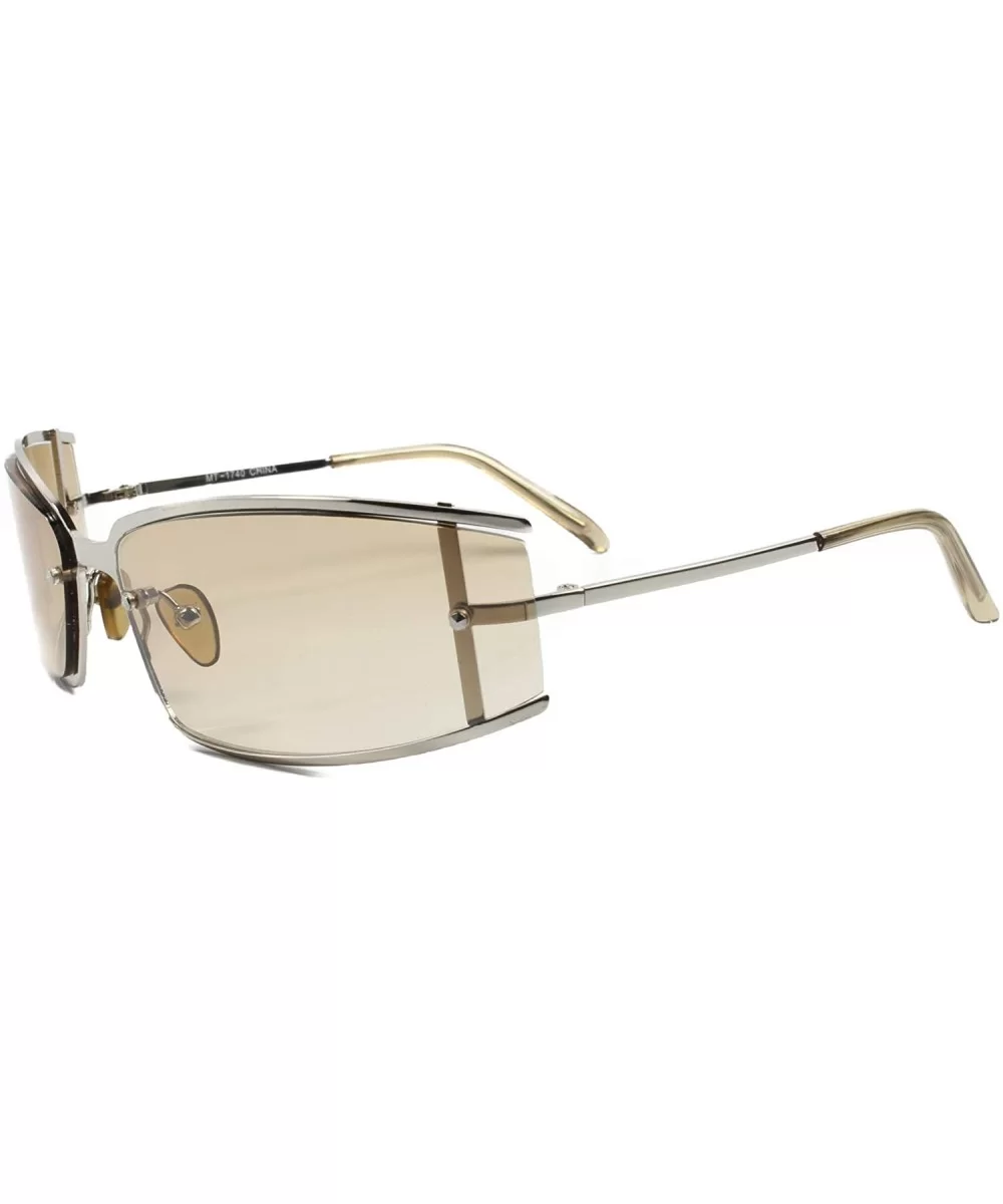 Retro Futuristic Light Tint Lens Vintage Wrap Rectangle Sunglasses - Silver & Light Brown - CE18T27ZOCR $11.70 Wrap