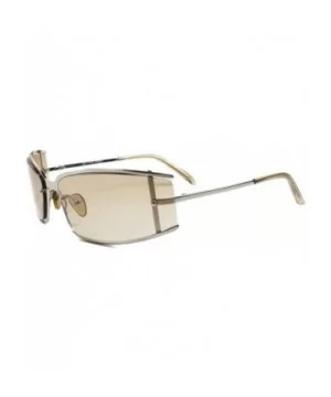 Retro Futuristic Light Tint Lens Vintage Wrap Rectangle Sunglasses - Silver & Light Brown - CE18T27ZOCR $11.70 Wrap