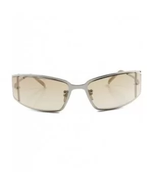 Retro Futuristic Light Tint Lens Vintage Wrap Rectangle Sunglasses - Silver & Light Brown - CE18T27ZOCR $11.70 Wrap