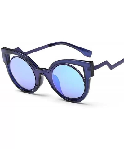 Retro Men Women Sunglasses Metal Polarized Cat Eye Flat Lens Coating Glasses Eyewear - Blue - CU18D6NI7YS $24.04 Goggle