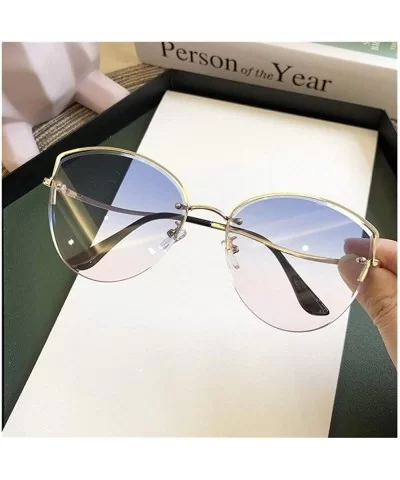 Oval Sunglasses for Women Metal Shades Driving UV400 - Blue Pink - CI1902SNCO2 $8.09 Oval