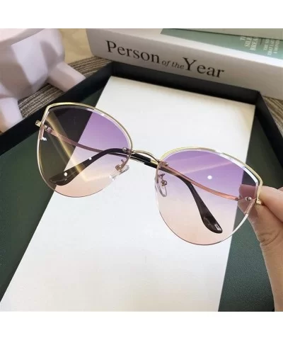 Oval Sunglasses for Women Metal Shades Driving UV400 - Blue Pink - CI1902SNCO2 $8.09 Oval