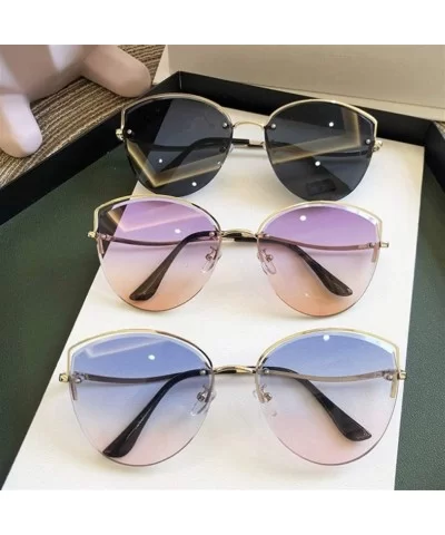 Oval Sunglasses for Women Metal Shades Driving UV400 - Blue Pink - CI1902SNCO2 $8.09 Oval