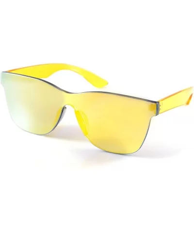 Rimless One Piece Panel Color Arm Sunglasses- Color Mirror Lens A205 - Yellow Rv - CG18EYIUSEY $12.88 Rectangular