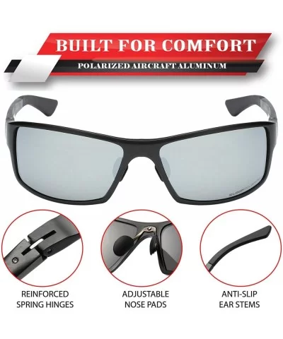 Polarized Aircraft Aluminum Metal Rectangular Sport Sunglasses For Men - Matte Black - Polarized Ice Tech - CK18HWSMS9Z $24.3...