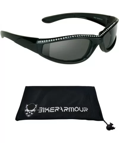 Black Frame Motorcycle Rhinestone Sunglasses Foam Padded for Women. - Jet Black - CK11HQP3O93 $18.11 Goggle