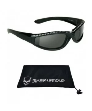 Black Frame Motorcycle Rhinestone Sunglasses Foam Padded for Women. - Jet Black - CK11HQP3O93 $18.11 Goggle