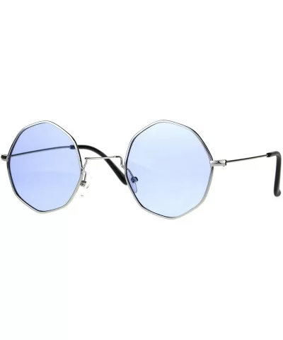 Round Octagon Shape Sunglasses Vintage Thin Metal Fashion Color Lens UV 400 - Silver (Blue) - C81806ZY4TZ $6.26 Round