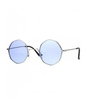 Round Octagon Shape Sunglasses Vintage Thin Metal Fashion Color Lens UV 400 - Silver (Blue) - C81806ZY4TZ $6.26 Round