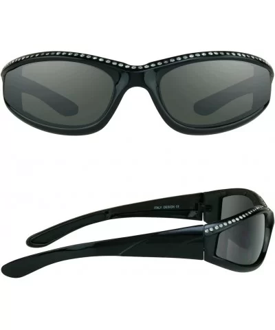 Black Frame Motorcycle Rhinestone Sunglasses Foam Padded for Women. - Jet Black - CK11HQP3O93 $18.11 Goggle