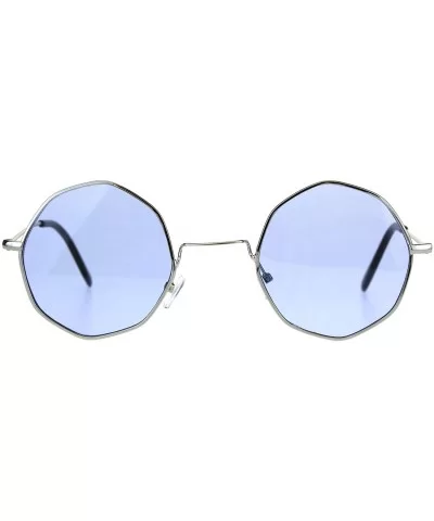 Round Octagon Shape Sunglasses Vintage Thin Metal Fashion Color Lens UV 400 - Silver (Blue) - C81806ZY4TZ $6.26 Round