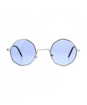 Round Octagon Shape Sunglasses Vintage Thin Metal Fashion Color Lens UV 400 - Silver (Blue) - C81806ZY4TZ $6.26 Round