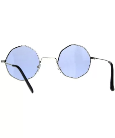 Round Octagon Shape Sunglasses Vintage Thin Metal Fashion Color Lens UV 400 - Silver (Blue) - C81806ZY4TZ $6.26 Round