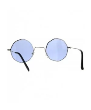 Round Octagon Shape Sunglasses Vintage Thin Metal Fashion Color Lens UV 400 - Silver (Blue) - C81806ZY4TZ $6.26 Round