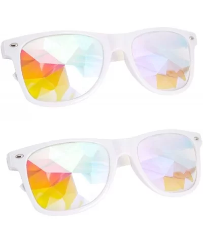 Kaleidoscope Glasses - Rainbow Rave Prism Diffraction Crystal Lens Sunglasses Goggles - White - C1186Q24T7S $9.91 Goggle