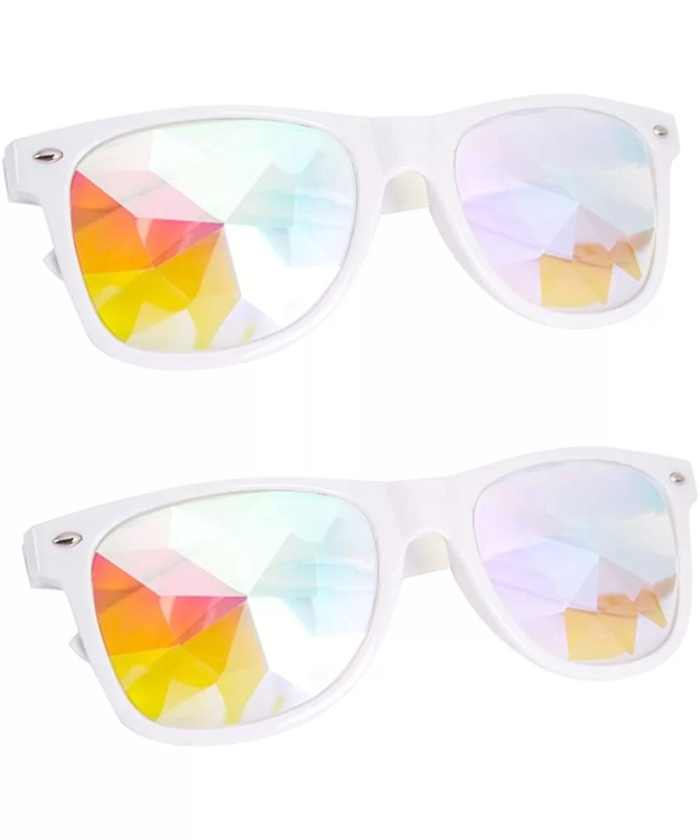 Kaleidoscope Glasses - Rainbow Rave Prism Diffraction Crystal Lens Sunglasses Goggles - White - C1186Q24T7S $9.91 Goggle