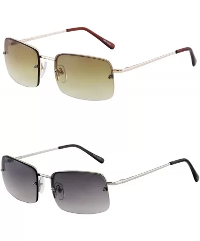 Minimalist Medium Rectangular Sunglasses Clear Eyewear Spring Hinge - 2 Pack Gold/Brown and Silver/Smoke - CQ196QRD586 $14.15...