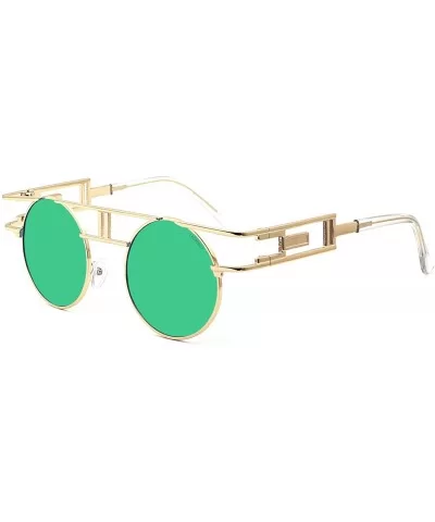 Women Men Round Sunglasses Retro Vintage Steampunk Style Mirror Reflective Circle lens - CK1836TGWHM $10.29 Shield