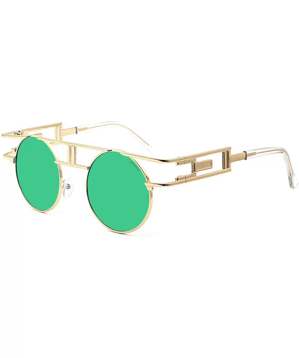 Women Men Round Sunglasses Retro Vintage Steampunk Style Mirror Reflective Circle lens - CK1836TGWHM $10.29 Shield