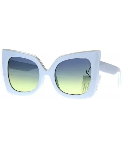 Womens Bat Shape Cat Eye Tip Oversize Plastic Fashion Sunglasses - White Blue Yellow - CH187KU957N $7.61 Oversized