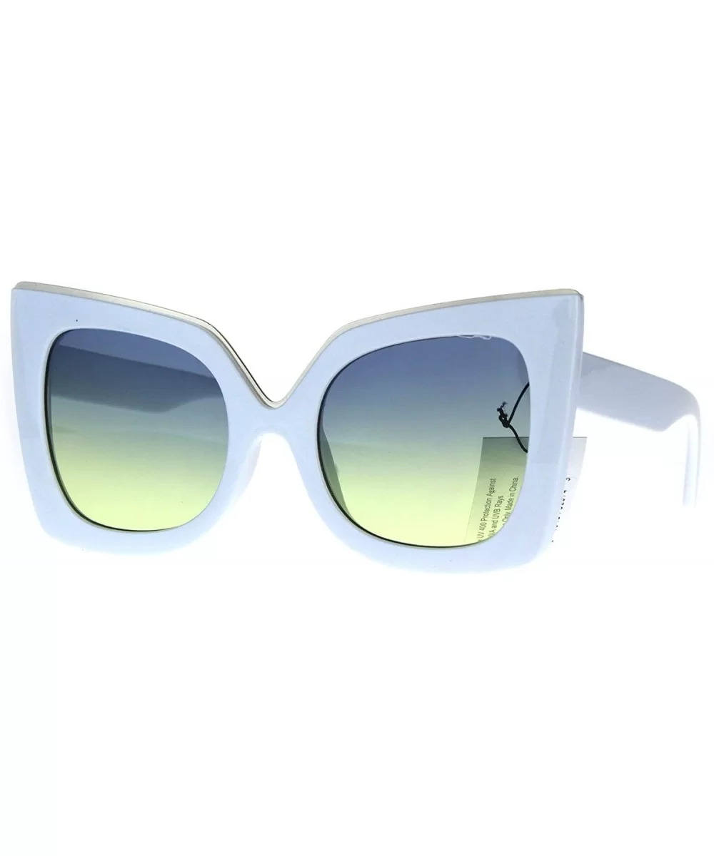 Womens Bat Shape Cat Eye Tip Oversize Plastic Fashion Sunglasses - White Blue Yellow - CH187KU957N $7.61 Oversized