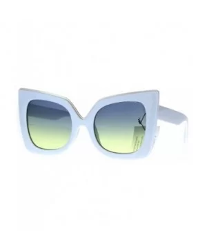 Womens Bat Shape Cat Eye Tip Oversize Plastic Fashion Sunglasses - White Blue Yellow - CH187KU957N $7.61 Oversized