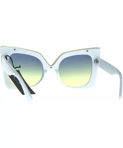 Womens Bat Shape Cat Eye Tip Oversize Plastic Fashion Sunglasses - White Blue Yellow - CH187KU957N $7.61 Oversized