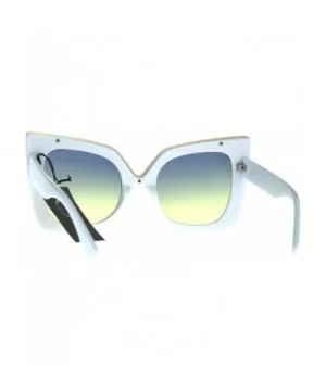 Womens Bat Shape Cat Eye Tip Oversize Plastic Fashion Sunglasses - White Blue Yellow - CH187KU957N $7.61 Oversized