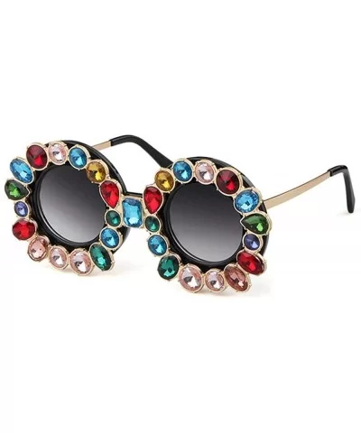 Fashion Designer Rhinestone Sunglasses Vintage - Black - C918NZDHM3W $10.82 Round