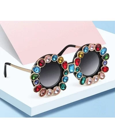 Fashion Designer Rhinestone Sunglasses Vintage - Black - C918NZDHM3W $10.82 Round