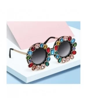 Fashion Designer Rhinestone Sunglasses Vintage - Black - C918NZDHM3W $10.82 Round