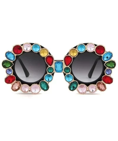 Fashion Designer Rhinestone Sunglasses Vintage - Black - C918NZDHM3W $10.82 Round