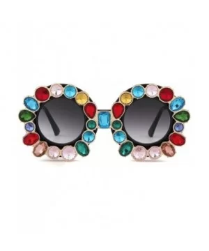 Fashion Designer Rhinestone Sunglasses Vintage - Black - C918NZDHM3W $10.82 Round