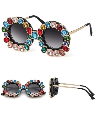 Fashion Designer Rhinestone Sunglasses Vintage - Black - C918NZDHM3W $10.82 Round