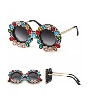 Fashion Designer Rhinestone Sunglasses Vintage - Black - C918NZDHM3W $10.82 Round