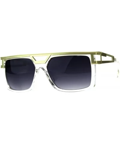 Mens Designer Fashion Sunglasses Flat Metal Top Square Rectangular Shades - Gold Clear (Smoke) - C018DZ07DK4 $9.17 Rectangular