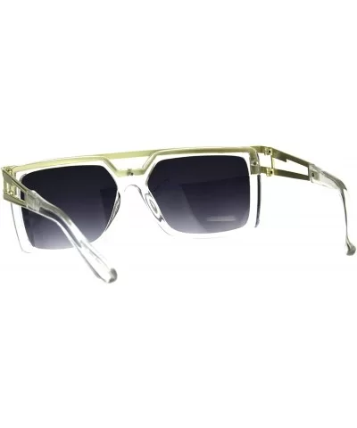 Mens Designer Fashion Sunglasses Flat Metal Top Square Rectangular Shades - Gold Clear (Smoke) - C018DZ07DK4 $9.17 Rectangular