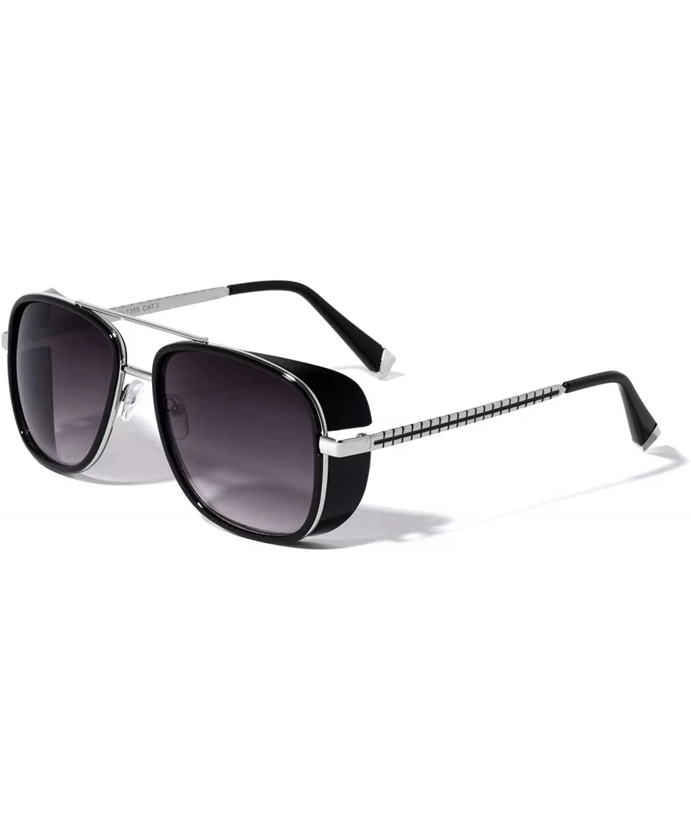 Side Lens Shield Crossed Line Temple Pattern Modern Square Aviator Sunglasses - Smoke - C8190EN0YK3 $13.31 Aviator