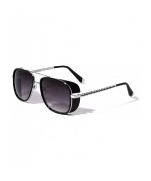 Side Lens Shield Crossed Line Temple Pattern Modern Square Aviator Sunglasses - Smoke - C8190EN0YK3 $13.31 Aviator