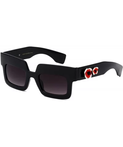 Squared Rectangular Flower Sunglasses - Black Side - CZ196XEARGG $12.90 Rectangular