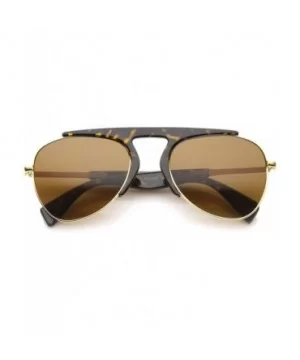 Modern Oversize Semi-Rimless Frame Teardrop Lens Aviator Sunglasses 57mm - Tortoise-gold / Brown - CT12I21RG25 $8.14 Rimless