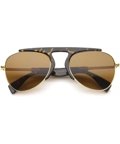 Modern Oversize Semi-Rimless Frame Teardrop Lens Aviator Sunglasses 57mm - Tortoise-gold / Brown - CT12I21RG25 $8.14 Rimless